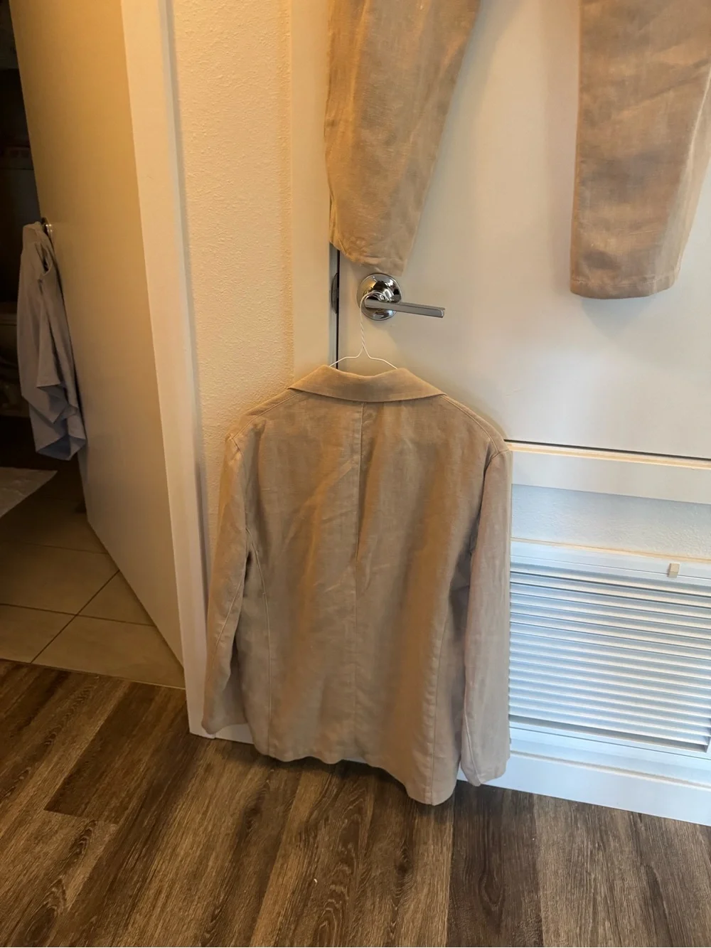 100% Linen Beige Two-Piece Suit Jacket & Drawstring Pants
